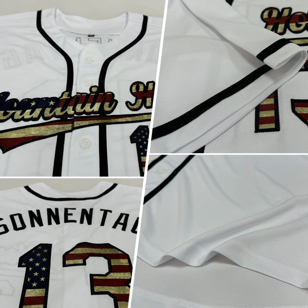Custom White Vintage USA Flag-Black Authentic Baseball Jersey alternate