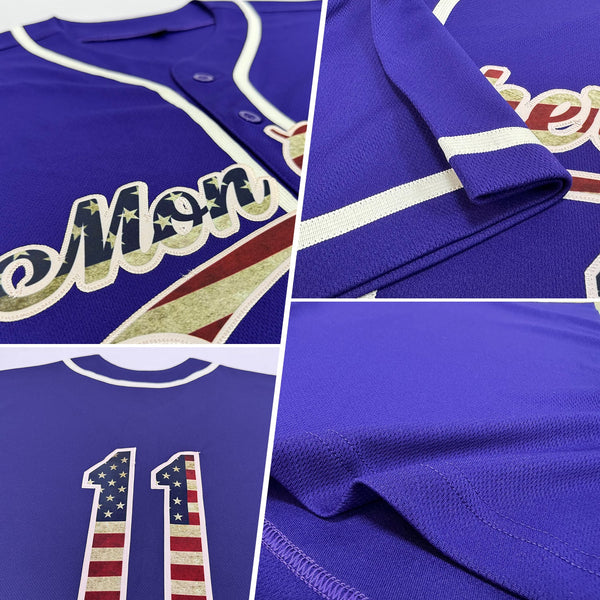 Custom Purple Vintage USA Flag-Cream Authentic Baseball Jersey alternate