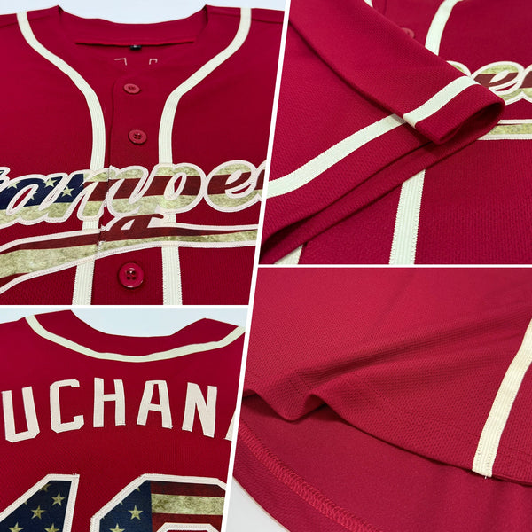 Custom Crimson Vintage USA Flag-Cream Authentic Baseball Jersey alternate
