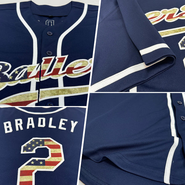 Custom Navy Vintage USA Flag-White Authentic Baseball Jersey alternate