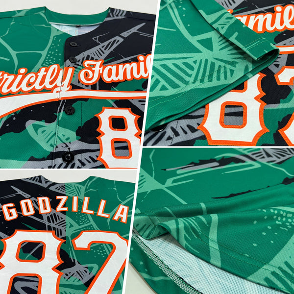 Custom Graffiti Pattern Black Kelly Green-Orange 3D Scratch Authentic Baseball Jersey alternate