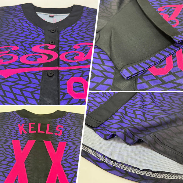 Custom Black Pink-Purple 3D Pattern Design Geometric Shapes Authentic Baseball Jersey alternate
