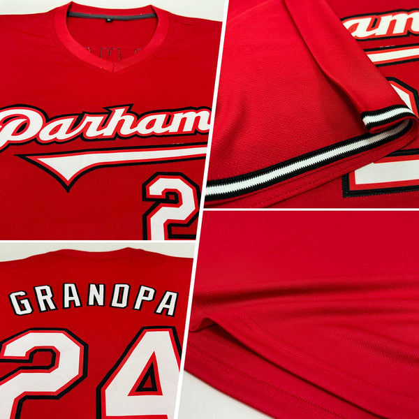 Custom Red White-Black Authentic Throwback Rib-Knit Baseball Jersey Shirt alternate