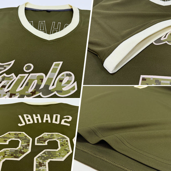 Custom Olive Camo-Cream Authentic Throwback Rib-Knit Salute To Service Baseball Jersey Shirt alternate