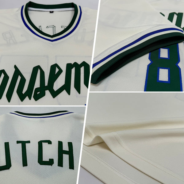 Custom Cream Hunter Green-Royal Authentic Throwback Rib-Knit Baseball Jersey Shirt alternate