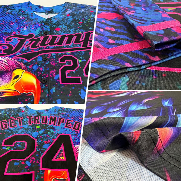Custom Black Pink 3D Pattern Design Holi Festival Color Powder Authentic Baseball Jersey alternate
