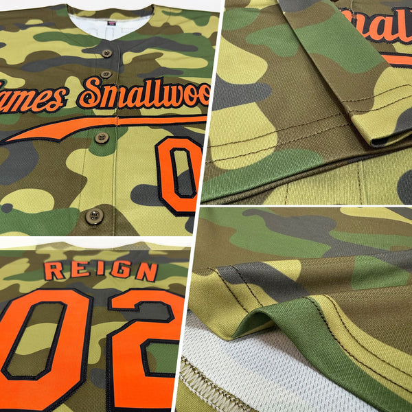Custom Camo Orange-Black Authentic Salute To Service Baseball Jersey alternate