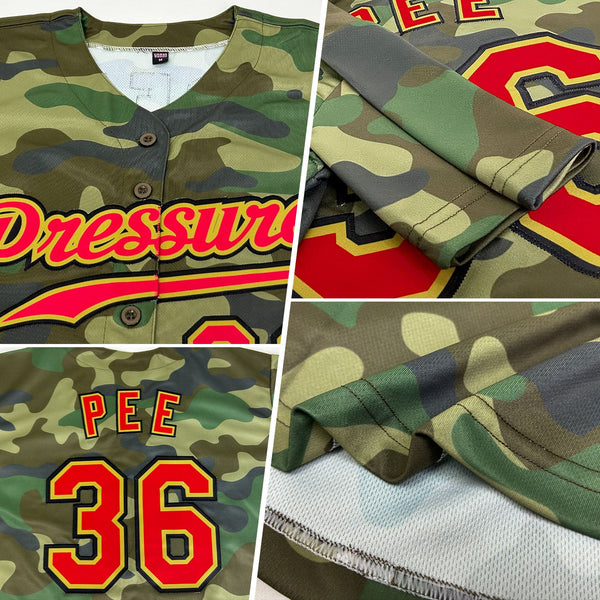 Custom Camo Red-Old Gold Authentic Salute To Service Baseball Jersey alternate