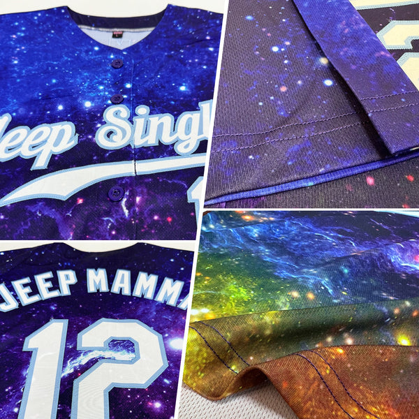 Custom Galactic White-Light Blue 3D Authentic Baseball Jersey alternate