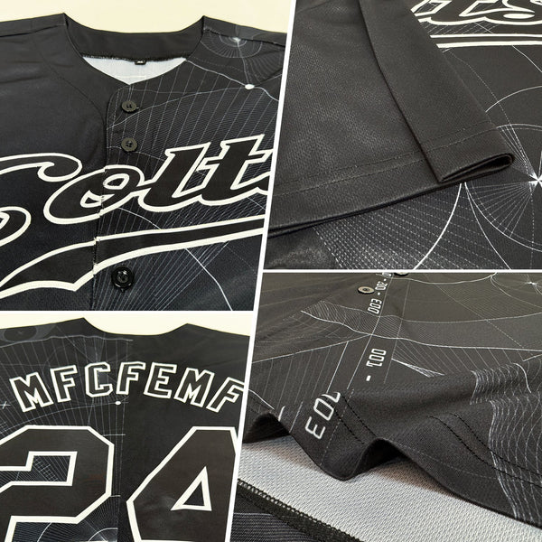 Custom Black Black-White 3D Pattern Design Geometry Authentic Baseball Jersey alternate