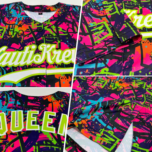 Custom Graffiti Pattern White-Neon Green 3D Authentic Baseball Jersey alternate