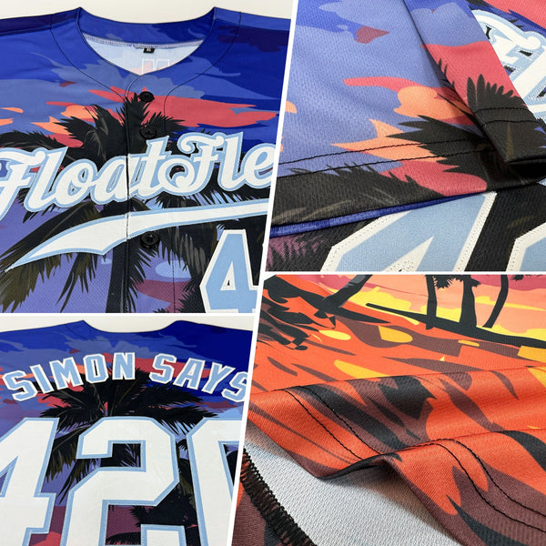 Custom Light Blue White-Light Blue 3D Pattern Design Palm Trees Authentic Baseball Jersey alternate