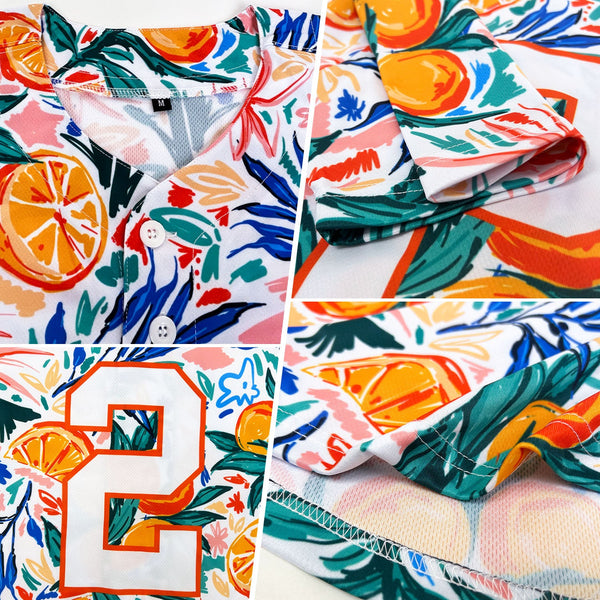 Custom White Orange 3D Pattern Design Fruit Authentic Baseball Jersey alternate