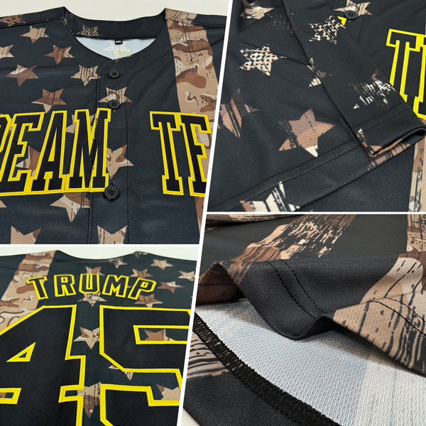 Custom Camo Black-Old Gold 3D Salute To Service American Flag Authentic Baseball Jersey alternate