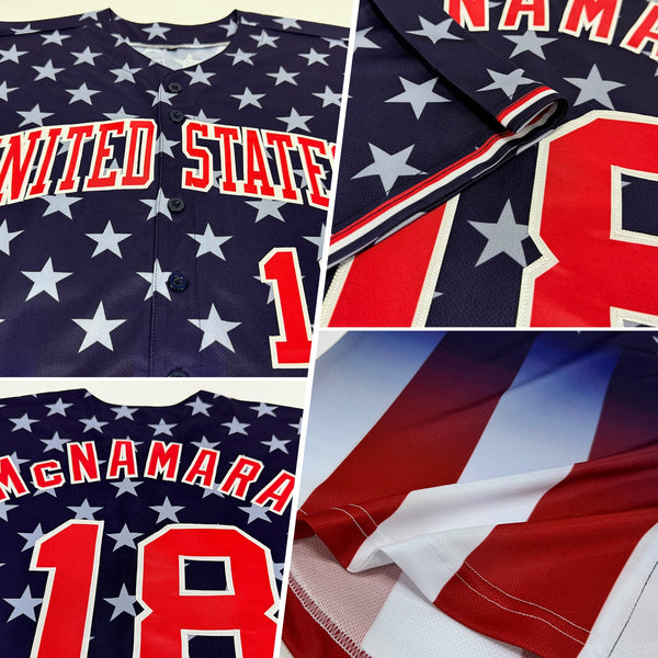 Custom Blue Red-White 3D American Flag Fashion Authentic Baseball Jersey alternate