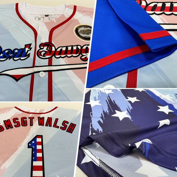 Custom White USA Flag Royal Red-Black 3D American Flag Fashion Authentic Baseball Jersey alternate