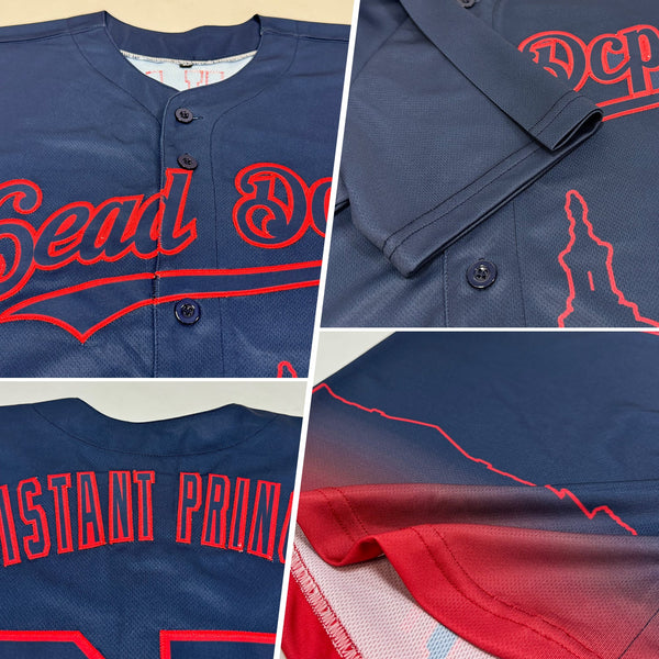 Custom Navy Red 3D Washington City Edition Fade Fashion Authentic Baseball Jersey alternate