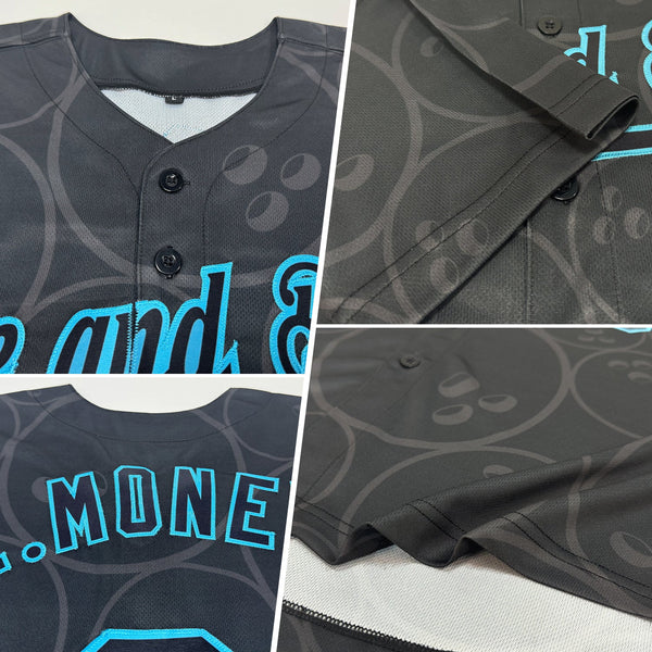 Custom Black Lakes Blue 3D Pattern Design Bowling Ball Authentic Baseball Jersey alternate