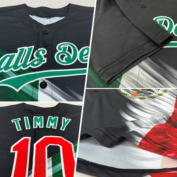 Custom Black Red-Kelly Green 3D The Abstract Wing With Mexican Flag Authentic Baseball Jersey alternate