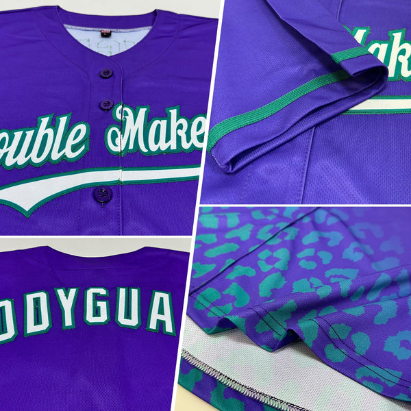 Custom Purple White-Teal 3D Pattern Design Leopard Print Fade Fashion Authentic Baseball Jersey alternate