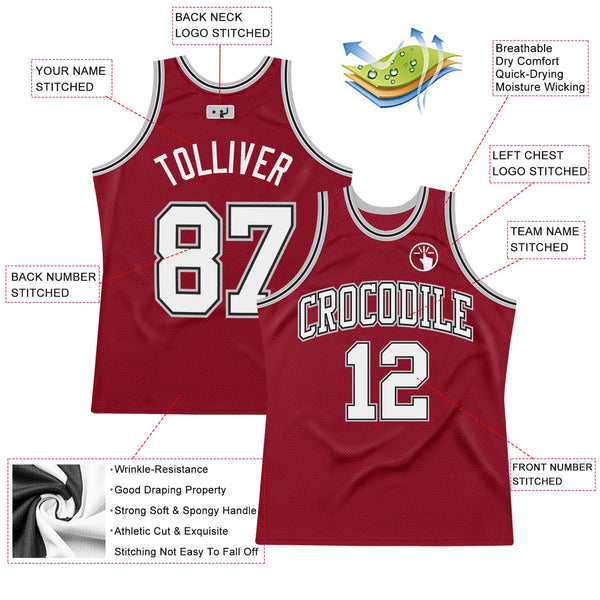 Custom Maroon White Black-Gray Authentic Throwback Basketball Jersey alternate