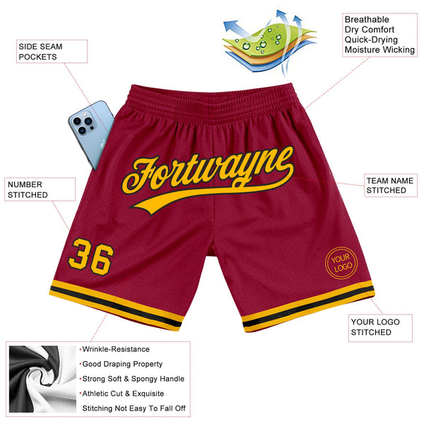 Custom Maroon Gold-Black Authentic Throwback Basketball Shorts alternate