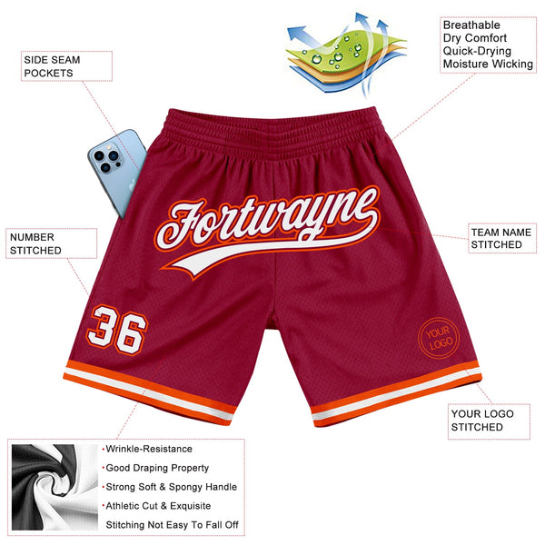 Custom Maroon White-Orange Authentic Throwback Basketball Shorts alternate
