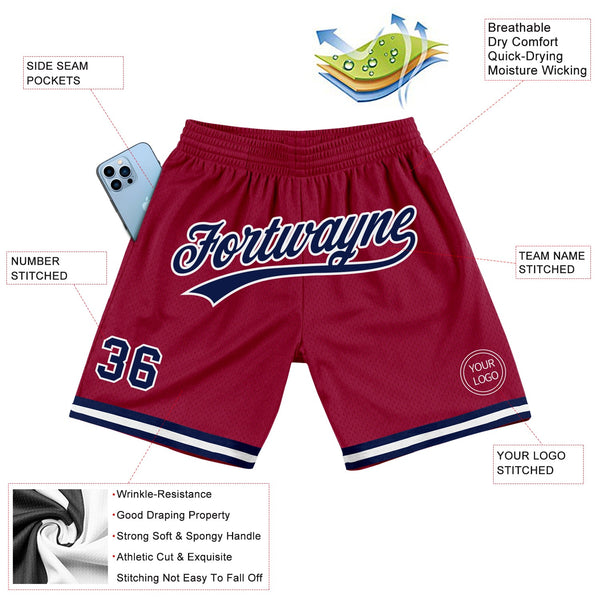 Custom Maroon Navy-White Authentic Throwback Basketball Shorts alternate