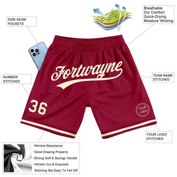 Custom Maroon Cream Authentic Throwback Basketball Shorts alternate