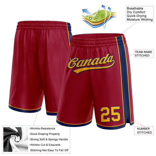 Custom Maroon Gold-Navy Authentic Basketball Shorts alternate