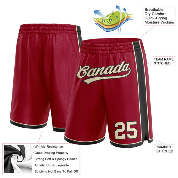 Custom Maroon Cream-Black Authentic Basketball Shorts alternate