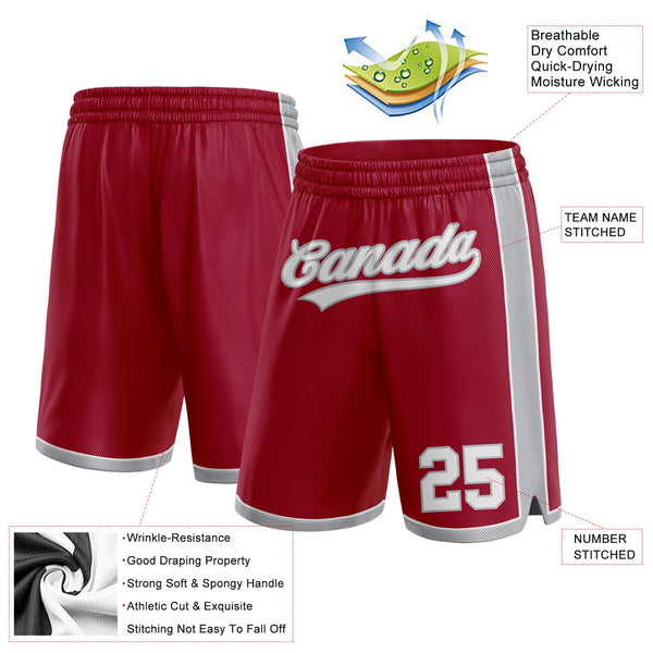 Custom Maroon White-Gray Authentic Basketball Shorts alternate