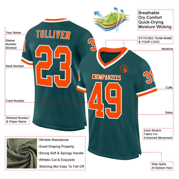 Custom Midnight Green Orange-White Mesh Authentic Throwback Football Jersey alternate