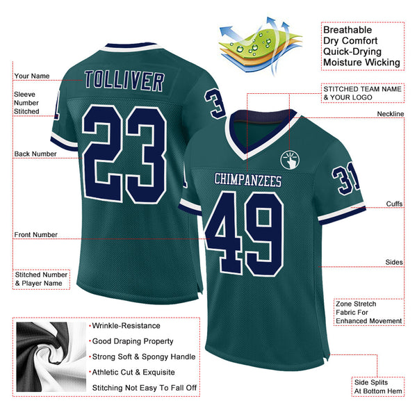 Custom Midnight Green Navy-White Mesh Authentic Throwback Football Jersey alternate