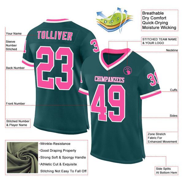 Custom Midnight Green Pink-White Mesh Authentic Throwback Football Jersey alternate