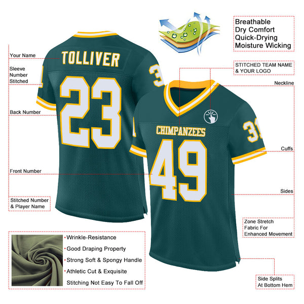 Custom Midnight Green White-Gold Mesh Authentic Throwback Football Jersey alternate