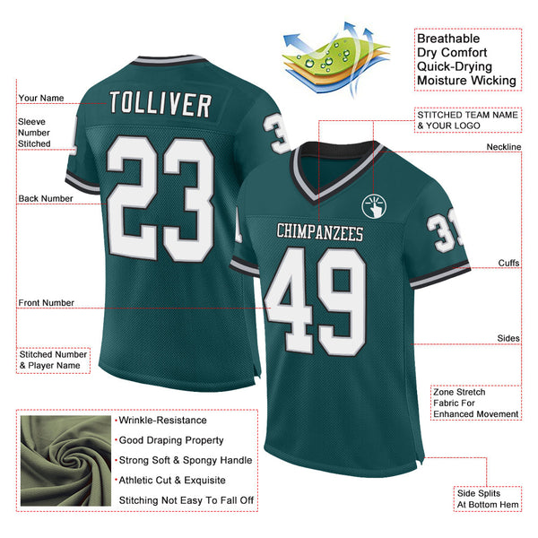 Custom Midnight Green Gray-Black Mesh Authentic Throwback Football Jersey alternate