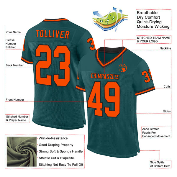 Custom Midnight Green Orange-Black Mesh Authentic Throwback Football Jersey alternate