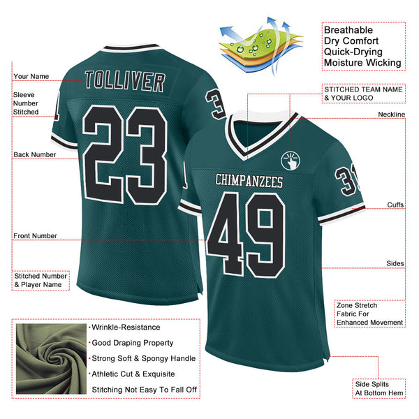 Custom Midnight Green Black-White Mesh Authentic Throwback Football Jersey alternate