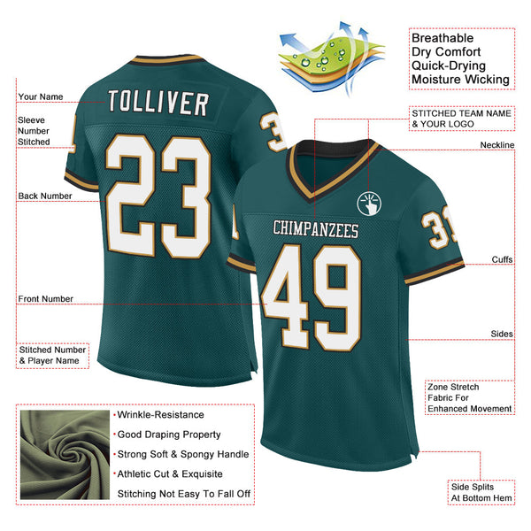 Custom Midnight Green Old Gold-Black Mesh Authentic Throwback Football Jersey alternate