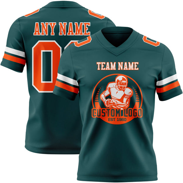 Custom Midnight Green Orange-White Authentic Football Jersey alternate