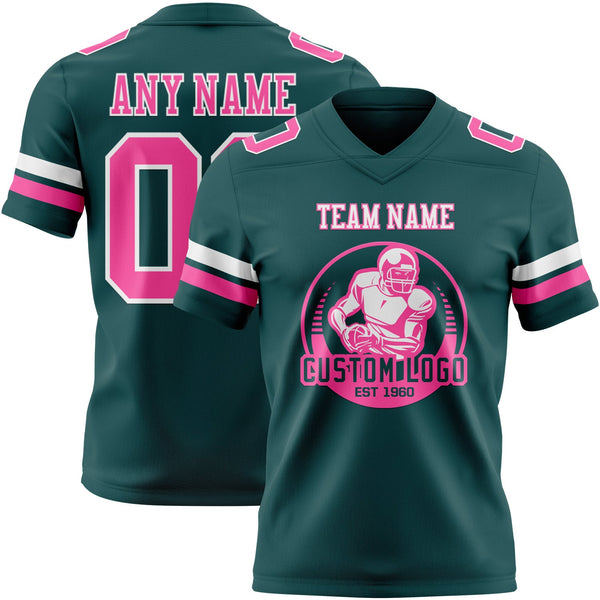 Custom Midnight Green Pink-White Authentic Football Jersey alternate