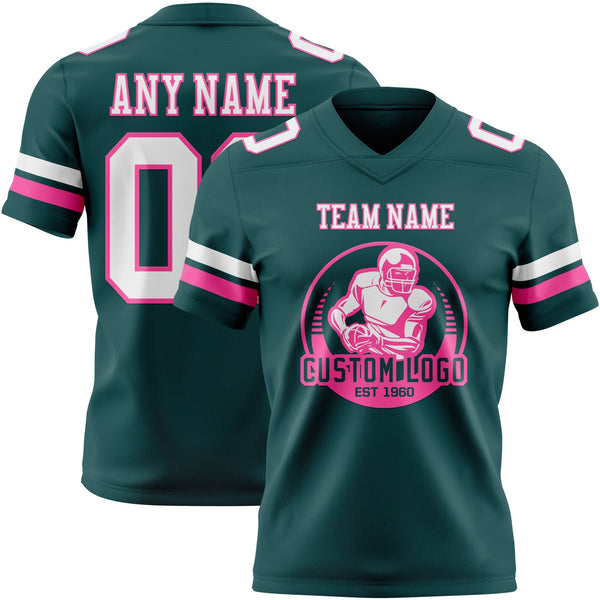 Custom Midnight Green White-Pink Authentic Football Jersey alternate