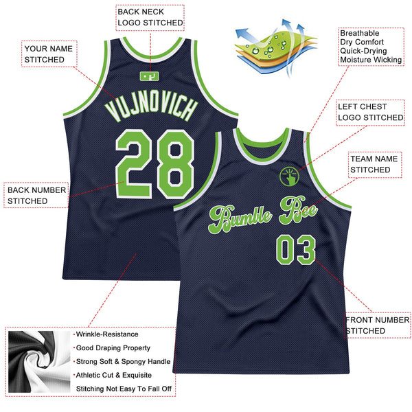 Custom Navy Neon Green-White Authentic Throwback Basketball Jersey alternate