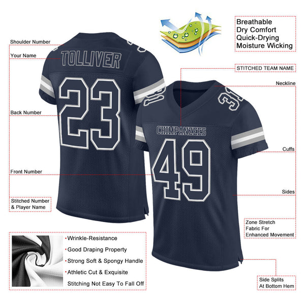Custom Navy Navy-White Mesh Authentic Football Jersey alternate
