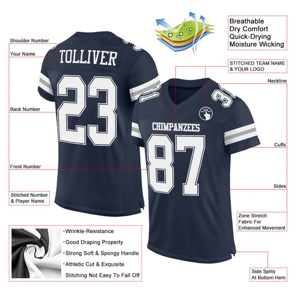Custom Navy White-Gray Mesh Authentic Football Jersey alternate