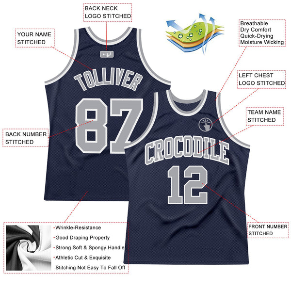 Custom Navy Gray-White Authentic Throwback Basketball Jersey alternate