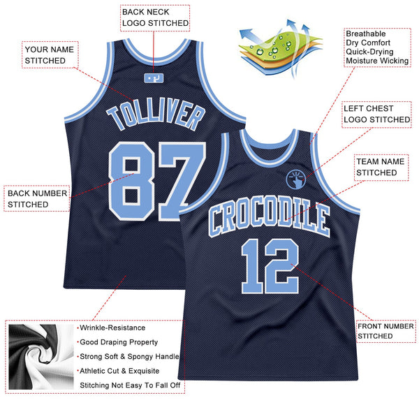 Custom Navy Light Blue-White Authentic Throwback Basketball Jersey alternate