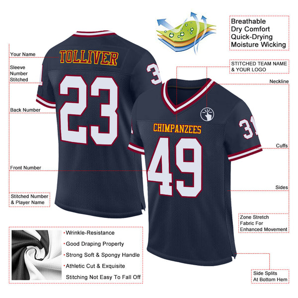 Custom Navy White-Maroon Mesh Authentic Throwback Football Jersey alternate