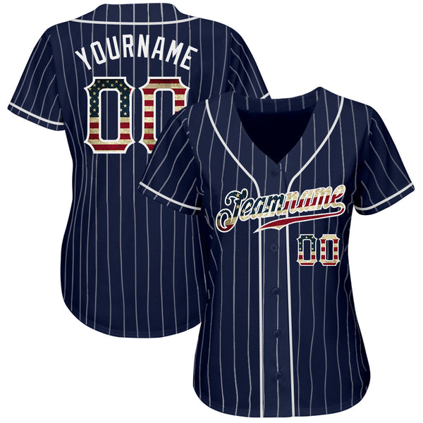Custom Navy White Pinstripe Vintage USA Flag-White Authentic Baseball Jersey alternate
